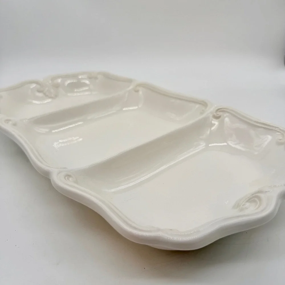 Lenox Butler's Pantry 3 Section Divided Server Relish Tray Cream Stoneware